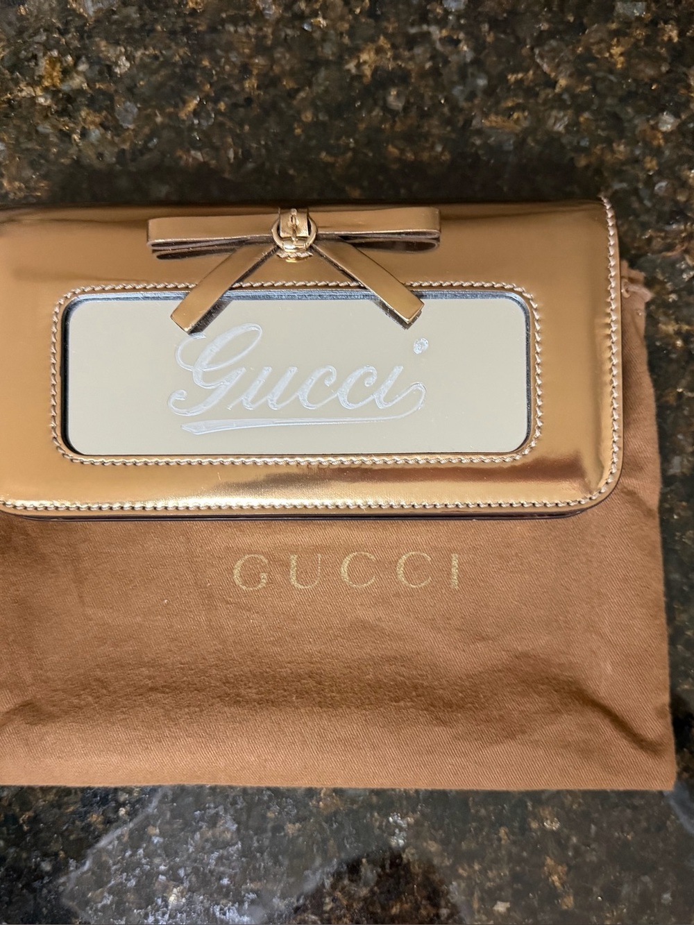Gucci Metallic Rose Gold Bow Shoulder Bag with Clear Window